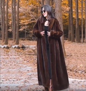 Damen Nerz Pelz Super Langer Trenchcoat Overknee Länge Faux Nerz Pelz Mantel Gr. - Bild 1 von 20