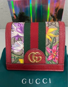 Gucci GG Marmont Ophidia Floral Bifold Wallet Supreme Red Flower Excellent JP - Picture 1 of 8
