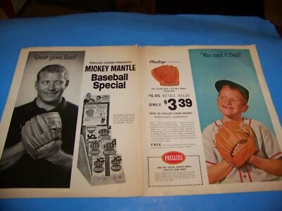 Mickey Mantle Baseball Special Phillies Cigars Print Ad from Magazine 1964 - Image 1 of 4