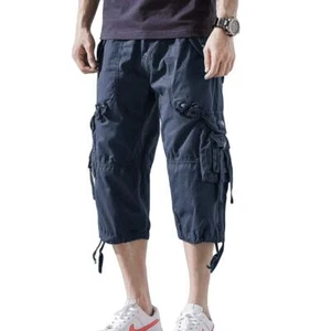 Men Cotton Cargo Shorts 3/4 Loose Fit Below Knee Capri for Casual Outdoor Wear - Picture 1 of 5