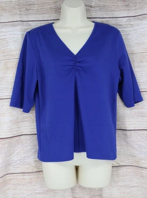 Josephine Chaus Womens Size Large V-Neck Short Sleeve Top Blouse Royal Blue - Image 1 of 4