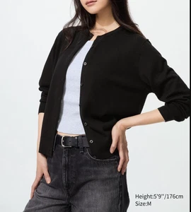 Uniqlo 100% Wool Merino Cardigan, Crew Neck, Women's size S small, Black - Picture 1 of 16