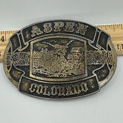 Hebilla de cinturón de latón Aspen Colorado conmemorativa DE COLECCIÓN CDC hebilla occidental Foto 1 de 4