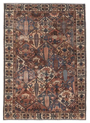 Alfombra de lana oriental anudada a mano tradicional roja oscura de 4'7" x 6'4" vintage Foto 1 de 4