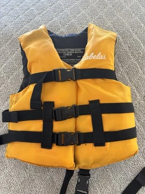 Colete salva-vidas infantil Cabela’s 30-50 libras amarelo auxiliar de flutuação tipo III lago de barco - Imagem 1 de 4
