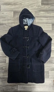 Vintage L. L. Bean Wool Toggle Hooded Navy Coat Women’s Small Petite - Picture 1 of 11
