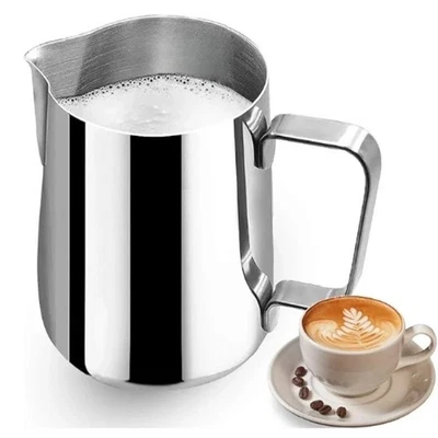 Stainless Steel Milk Jug Frothing Frother Coffee Latte Pitcher 600ml Measure Cup - Image 1 of 4