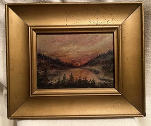 Pintura al óleo vintage de George Eugene Schroeder (1865-1935) Lake Cleveland Idaho - Imagen 1 de 5