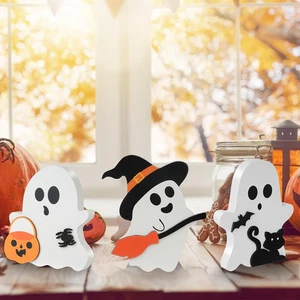 3 Pcs Halloween Decorations Indoor, Cute Ghost Halloween Tabletop Decor, Wooden - Picture 1 of 12