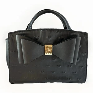 Betsey Johnson Black Quilted Heart Satchel Purse Handbag Trendy Large Bow READ - Picture 1 of 8