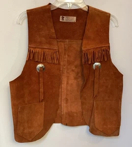 Herman Buckskin Vintage Wildleder Fransen Weste Rostfarben Echtleder M - Bild 1 von 13