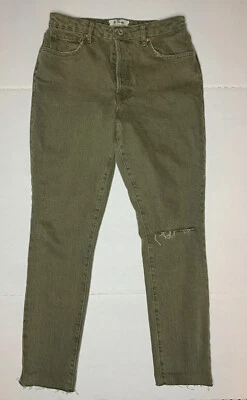 Pantalones de mezclilla ajustados We The Free People Stella para mujer 29 botones verdes dobladillo crudo Foto 1 de 4