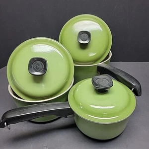 6 Pc Vintage Club Aluminum Cookware Pot Set Pans w/Lids Avocado Green Retro - Picture 1 of 17