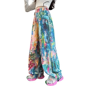 Jeans ragazza gamba larga personalizzati gamba larga dritti larghi pantaloni casual larghi nuovi - Foto 1 di 20