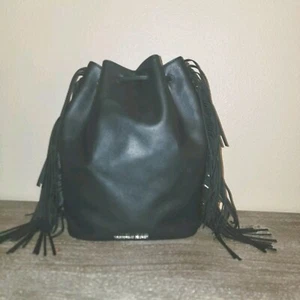 Victoria's Secret Black Fringe Faux Leather Lace Backpack - Purse - Bucket Bag - Picture 1 of 8