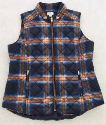 Chaleco Crown & Ivy para mujer talla XL multicolor sin mangas cremallera completa acolchado a cuadros Foto 1 de 4