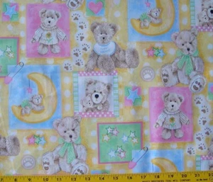 33 Inches Boyds Bears ABC Moon Star Dot Yellow Pink Blue Patch Cotton Fabric - Picture 1 of 1