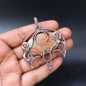 Copper Wire Wrapped Pendant Unakite Pendant Gemstone Jewelry Anniversary Gift - Picture 1 of 5