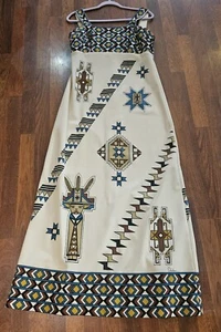 Vtg Alfred Shaeen Hawaii Sz 14 Novelty  Maxi Southwestern Kachina Doll Dress - Picture 1 of 22