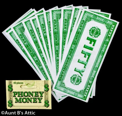 Phoney Money Pack Of 50 Fake Assorted Denomination Dollar Bills Theater Prop - Image 1 of 2