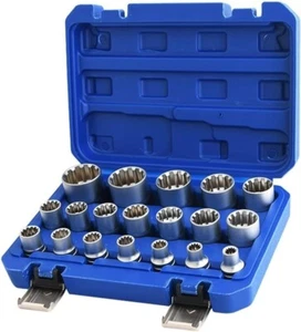 Spline Socket Set 1/2" Drive Universal Metric 8-32mm 12-point Cr-V Socket Set 19 - Picture 1 of 7