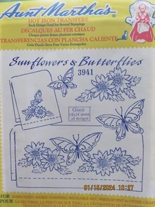 VINTAGE TANTE MARTHAS HEISSEISEN TRANSFERMUSTER - SCHMETTERLINGE & SONNENBLUMEN -3941 - Bild 1 von 1