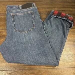Eddie Bauer Buffalo Plaid Flannel Lined Denim Straight Jeans Men’s Size 38x28 - Picture 1 of 6