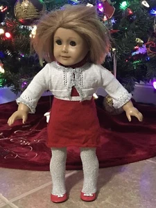 American Girl Doll Ruby & Ribbon Knit Dress Cardigan Tights Red Shoes 2010 Set - Picture 1 of 11