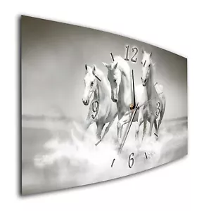 BM Wanduhr 44 cm x 22 cm leises Uhrwerk Funkwanduhr 7585-1a Pferde Horses - Bild 1 von 4