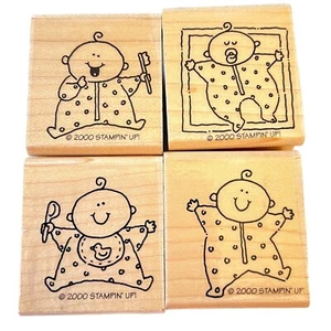 Vintage Stampin' Up! Baby Stamps Set Of 4 Wood Mounted Cards Scrapbooks READ - Picture 1 of 4