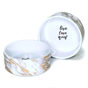 Gold Marble Ceramic Small Dog Bowl - Picture 1 of 3