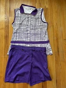LADY HAGEN Medium Golf Tennis Set Outfit Purple Shorts Sz 12 Top L - Picture 1 of 5