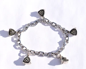 Judith Jack Sterling Silver 5 Charm Bracelet with Marcasites 7 inches - Picture 1 of 12