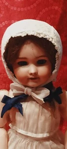 03I4 (4) Antiguo Gorro Tocado Chambray Encaje Muñeca Jumeau Sfbj 1900 - Picture 1 of 5