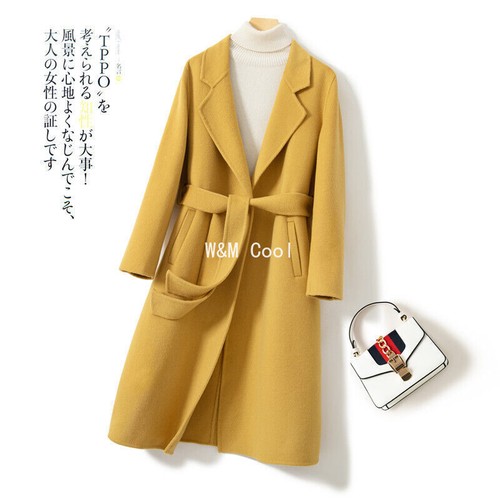 OFF WHITE Autunno Donna Nuovo 100% Lana Cashmere Trench Lungo Slim Fit Con Cintura