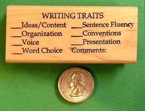 Writing Traits, Landscape Layout - Teacher's Writing Rubber Stamp, Wood Mounted - Imagen 1 de 2