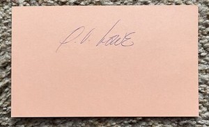 Q V Lowe signed salmon-colored card - Coach Auburn Univ and Cubs