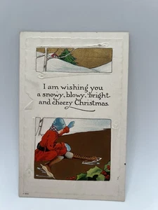 Postal victoriana vintage nevada Navidad saludo dividido en relieve patinaje sobre hielo - Imagen 1 de 2