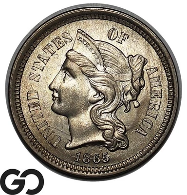 1865 Three Cent Nickel, Lustrous Solid Gem BU++, Great Strike - Image 1 of 3