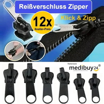 12 Reißverschluss Zipper Ersatz Anhänger Griff Schieber Verschluss Reparatur Set - Bild 1 von 4
