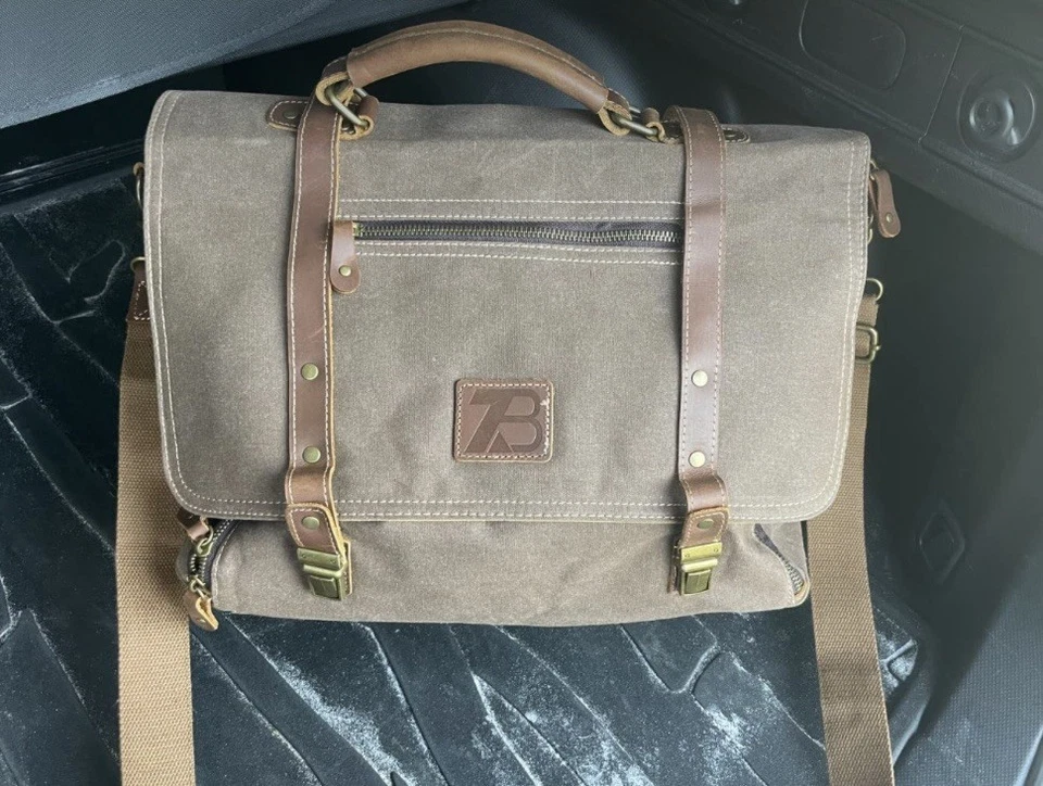 Messenger Bag for Laptop Waxed Canvas Leather Briefcase Satchel Shoulder 16 Inch - Image 1 of 4