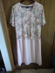 Vintage Helene Blake 20W Blush Chiffon Dress Floral Lace Overlay - Picture 1 of 4