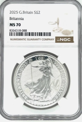 2025 Great Britain UK £2 BRITANNIA 1 Oz Silver  NGC MS70 🇬🇧 - Image 1 of 4