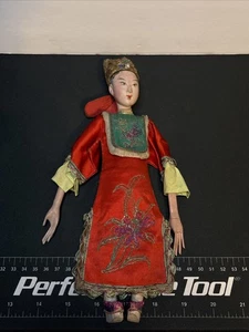 Antique 10" Chinese Opera Doll Embroidered Robe Wooden Shoe W Rare Hat 1940 - Picture 1 of 11