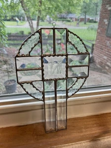 Handmade Stained Glass Cross 9"x6" Clear - Picture 1 of 2