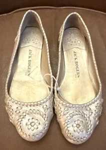 Jack Rogers Women's Sz 8.5 Navajo Leather Ballet Flats Gold Woven Detail Shoe - Picture 1 of 7