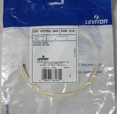 LEVITON UPPSC-S03 Fiber Optic Pigtail Assembly SC/UPC SM 3M New in Bag - Image 1 of 4