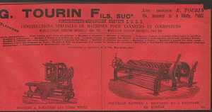 PARIS TOURIN CONSTRUCTEUR MACHINES POUR TANNEURS PUBLICITE 1894 - Picture 1 of 1