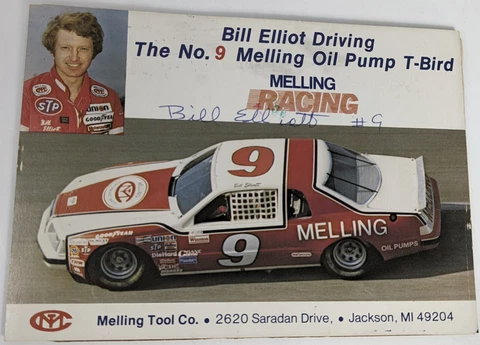 Bill Elliott SIGNED 1983 No.9 Melling Oil Pumps Thunderbird-Bill Elliot Fan Club Cover