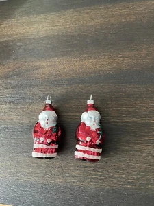 VTG Pair Of Sugared Glass Blown Santa Claus Christmas Tree Ornament Lot 3.5” - Picture 1 of 4